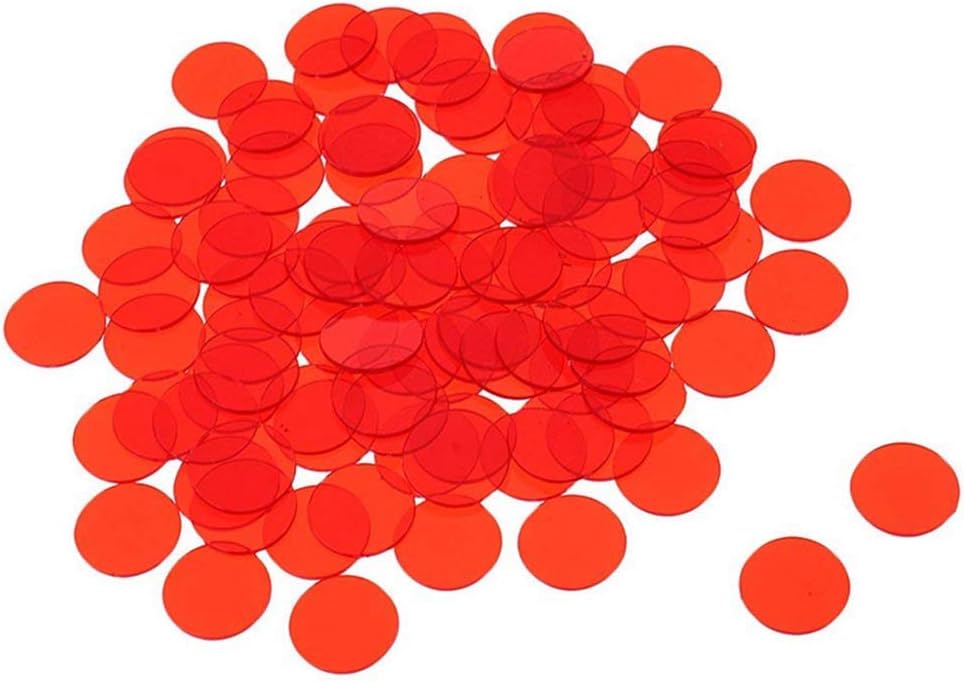 HUAhuako Bingo Chips, 100Pcs 19mm Transparent Color Counting Math Game Counters Markers Light Rose Red 100pcs