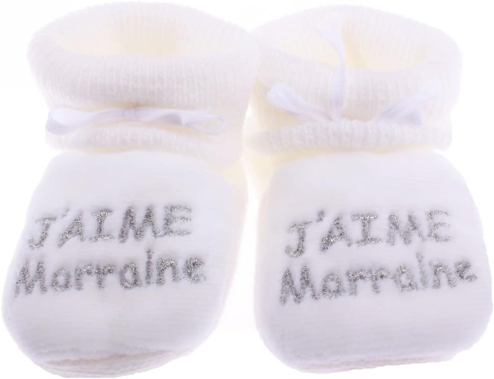 Chaussons Bebe Brodes J Aime Marraine Happy Baby Blanc Argent 0 3mois Amazon Co Uk Baby