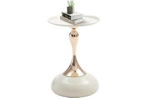 Ironalita White Pedestal Side Table for Small Spaces, Metal Round Unique End Tables Living Room Modern Corner Accent Table, Martini Table Small Drink Table for Couch, Sofa, Recliner