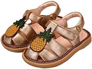 Tortor 1Bacha Baby Girls' Pineapple Leather Closed Toe Sandals Squeaky Shoes Dark Gold 4 M US Toddler