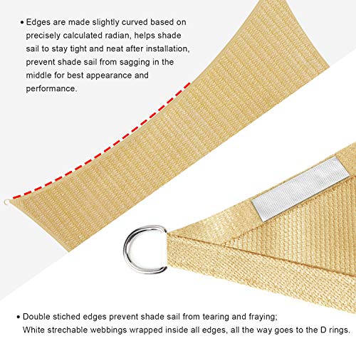 Sekey Sonnensegel 2x3m, Sonnenschutz, Rechteckig HDPE-Kunststoff, Winddicht Wasserdurchlässig UV-beständig Atmungsaktiv… – Bild 5