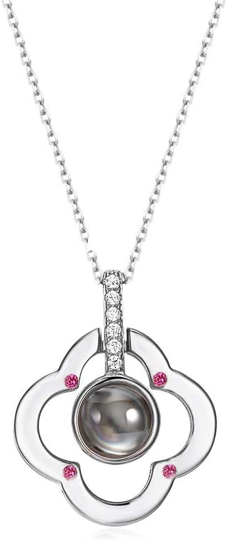 Cuidado 925 Sterling Silver Projective Necklace, The Memory of Love Nanotechnology Necklace, DOUYIN Necklace - 100 Different Languages for I Love U
