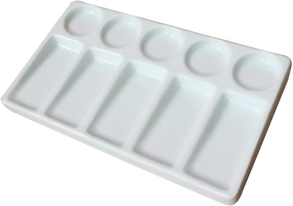 Chiloskit Ceramic Watercolor Palette Tray Porcelain Watercolor Painting Porcelain Palette for Painters Students or Art Studio (Rectangle(8"))