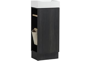 JINDOLI 16" Small Bathroom Vanity with Sink - Black:Small Space Fit,2 Toilet Paper Holders & Storage Pocket,Adjustable Shelve,Soft Closing Door & Quiet Hinges,Floor-Standing Extra Storage