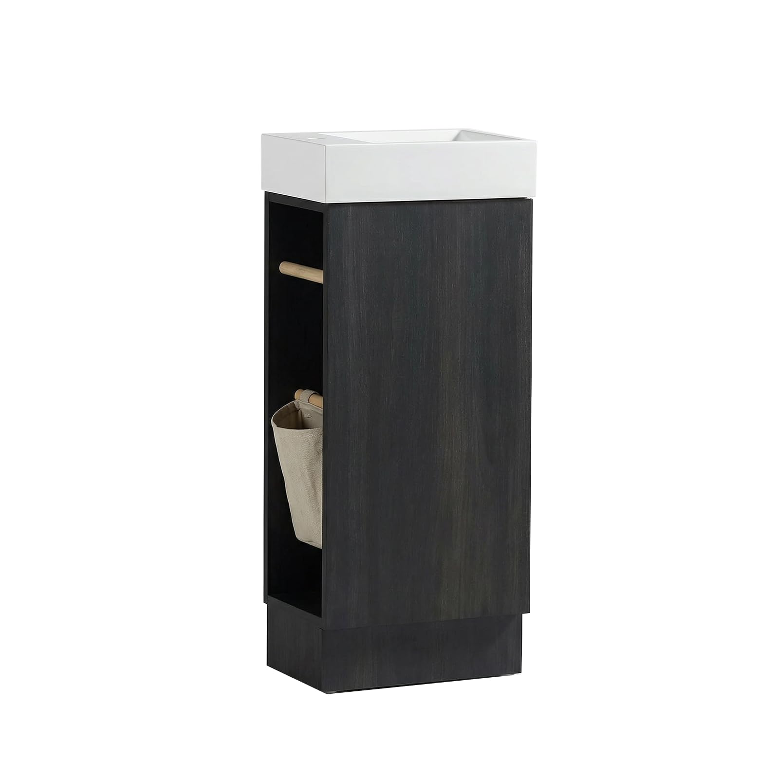 Photo 1 of JINDOLI 16" Small Bathroom Vanity with Sink - Black:Small Space Fit,2 Toilet Paper Holders & Storage Pocket,Adjustable Shelve,Soft Closing Door & Quiet Hinges,Floor-Standing Extra Storage