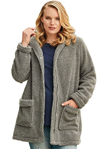 Roamans Women's Plus Size Hooded Berber Fleece Coat