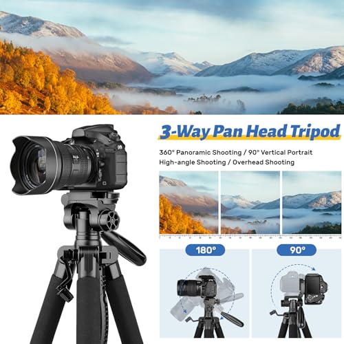 Victiv 188cm Camera Tripod for Canon Sony Nikon, Travel Tripod with Detachable 3-way Swivel Head, Camera Stand with Phone Holder & Remote Control, Upgraded Tripods with 1/4" Extension Interface-Blue
