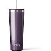 RTIC 28oz Everyday Tumbler Insulated Stainless Steel Portable Travel Coffee Cup with Straw, Ceramic Lining, Spill-Resistant Lid, BPA-Free, Hot and Cold Drink, Plum Glitter