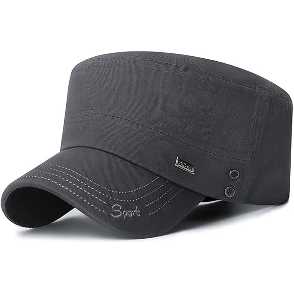 Men's Cotton Flat Top Baseball Cap - Military Style Adjustable Hat