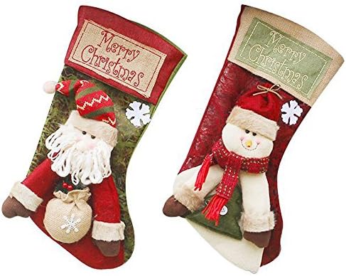Christmas Stockings DMcore 2Pcs 18" 3D Plush Cute Santa Snowman Socks Decoration with Hang loops (2pcs-Embroidery)