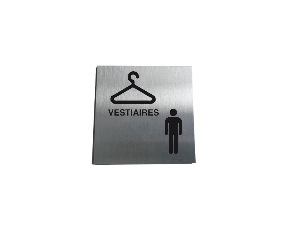 AUA SIGNALETIQUE - Plaque Alu Brossé Vestiaires Hommes, Picto - 130x130 mm