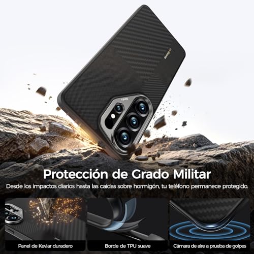 BENKS Funda Kevlar para Samsung Galaxy S26 Ultra, Carcasa Magnética con Protección Antigolpes TPU y Marco de Cámara de Aluminio, Funda Premium Ultrafina para S26 Ultra, Negro Carbón