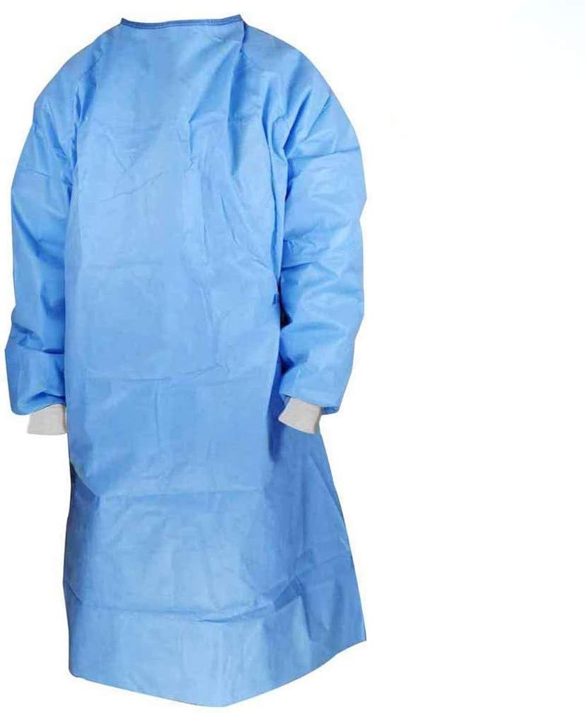 Unisex Protective Isolation Clothing Anti-static Waterproof Anti-fog Dust-proof，Isolation Gowns Protective Gowns with Long sleeves, Neck and Waist Non-sterile examination gowns (XL, Blue)