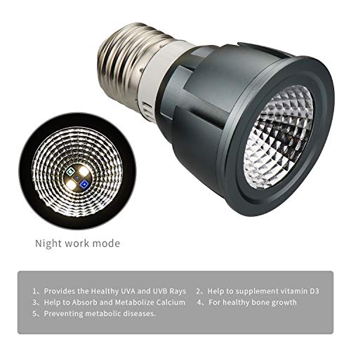 Honpal Led Reptile Light, LED UVA + UVB Sun Lamp for Amphibian Turtle Bearded Dragons Chameleon Lizard and Snake to Reptile Heat lamp.(3W)