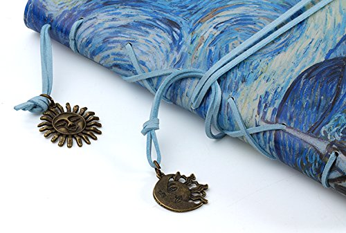 Vintage artificial leather writing journal,refillable diary notebook,for men/women /girls/travelers/bloggers,cook book,classic daily use gifts by valery (Starry Night-Lined) - Thumbnail 3