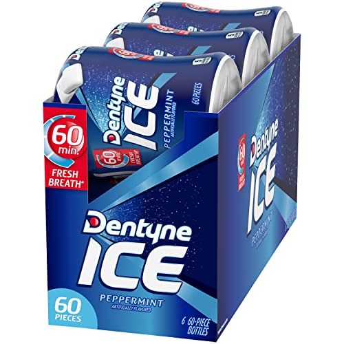 DENTYNE ICE PEPPERMINT SUGAR-FREE CHEWING GUM, 6 BOTTLES OF 60 PIECES (360 TOTAL PIECES)