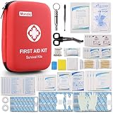 Monoki First Aid Kit Survival Kit, Emergency Survival Kit Medical Supplies Trauma Bag Safety First Aid Kit for Home, Office, School, Car, Boat, Travel, Camping, Hiking, Sports, Adventures