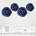 Andaz Press Tissue Paper Pom Poms Hanging Decorations with Free Gold Card & Gifts Party Sign, Navy Blue, 8-inch and 10-inch, 4-Pack, Colored Birthday Party Supplies