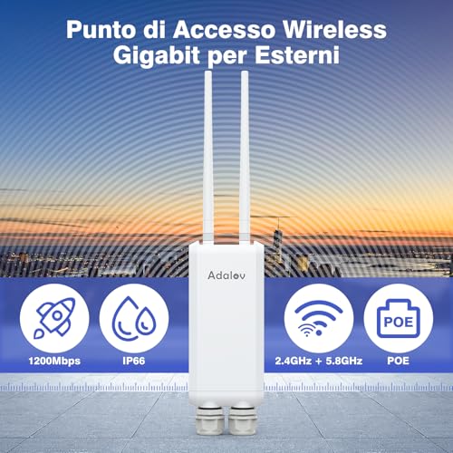 AdaLov Gigabit Outdoor Wireless Access Point, Long Range WiFi Access Point, 1200Mbps Dual Band 2.4/5.8GHz, Waterproof IP66, WiFi Repeater for Shop/Garden/Garage/School/Camper,48V PoE