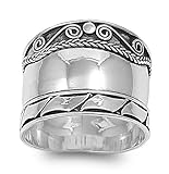 Sterling Silver Wide Milgrain Swirl Bali Ring 10mm (Size 6 - 10)