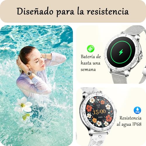 Women's Smart Watch with Calls, 1.27" HD Round Smartwatch with Female Function, 120+ Sports Modes, Heart Rate Monitor, SpO2, Sleep Monitor, IP68 Smart Watch for Android iOS, Silver, Women's Gift