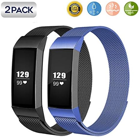 JOMOQ Replacement Bands Compatible for Charge 3 & Charge 3 SE, Stainless Steel MagneticMetal Small & Large Women Men, Silver, Rose Gold, Black
