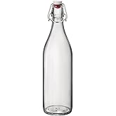 Bormioli Rocco Giara Glass Bottle with Airtight Clamp Lid, 33.75 oz - BPA-Free Bottle for Infused Drinks, Juices, Dressings, Decorative Glass Storage, Leakproof Glassware - Made in Italy (Clear)