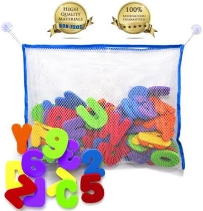 BATH LETTERS AND NUMBERS 36 Piece Set Foam Bath Alphabet Letters and Numbers 0 - 9 , with Mesh Bag Bath Toy Organizer. The Best Educational Bath Toys. Non Toxic EVA Foam. Bath Time Fun