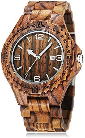 CUCOL Wood Grain Watch Handmade Wooden Wrist Watch Lightweight Quartz Movement Luminous