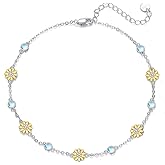 CRMAD 925 Sterling Silver Daisy/Sunflower Moonstone Anklet Daisy Flower Ankle Bracelet for Women Beach Dainty Jewelry