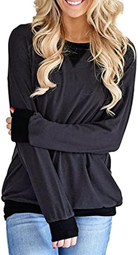 Chzoe Womens Casual Long Sleeve Crewneck Color Block Sweatshirt Blouse Tops with Pocket (S-XXL)
