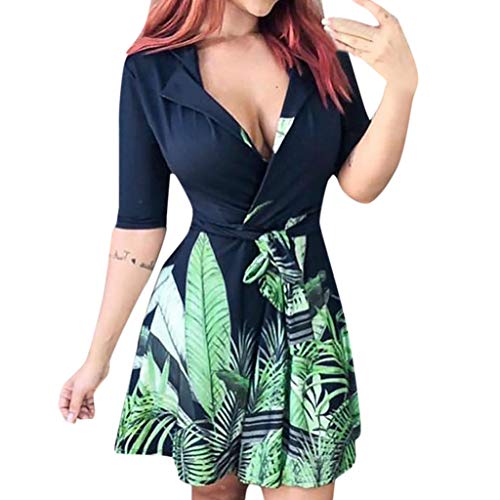 Witspace Women's Casual Half Sleeve Turndown Neck Printed Party Wedding Guest Dress