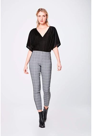 calça xadrez feminina cinza