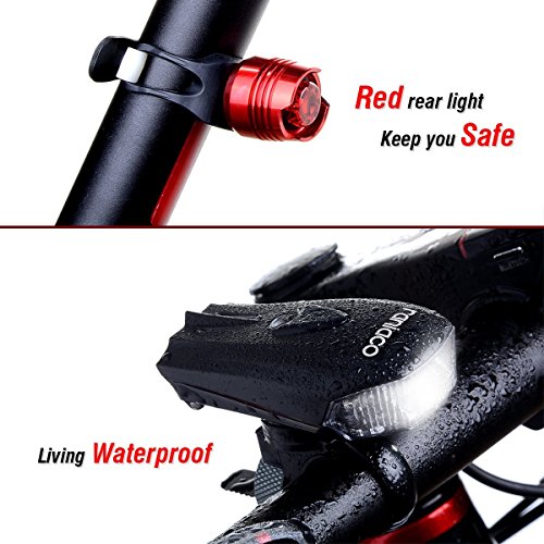 Bike Light,400 lumens LED Bicycle Front Light, USB Rechargeable Safety Lights for Outdoors, Cycling Headlight and Rear Light Both Included