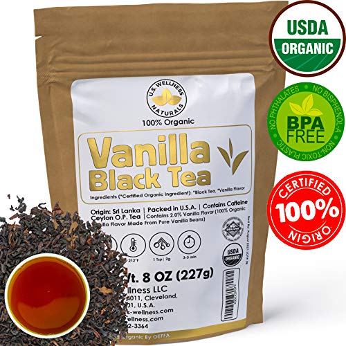 Vanilla Black Tea, RICH & LUSTER CEYLON VANILLA Black Tea, 100% Organic Vanilla Flavor From Vanilla Beans Blended with ORGANIC Loose Leaf Tea, 110+ Cups, 8oz, OP Grade Tea, U.S.A. Packed - Thumbnail 5
