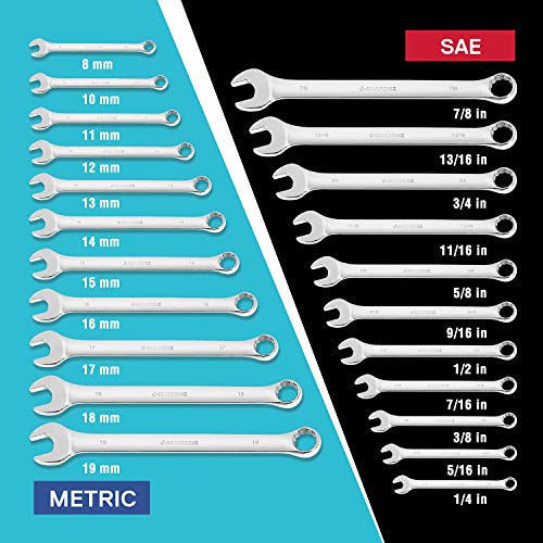 GEARDRIVE 22-piece Combination Wrench Set, Inch/Metric, with Plastic Tray