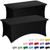 Fixwal 2 Pack 6FT Black Tablecloth Rectangle Spandex Fitted Table Cover | Fit for 6 Foot Rectangle Table, Washable Stretch, Ideal for Party, Wedding, Buffet, Halloween Decoration, Vendor Booth