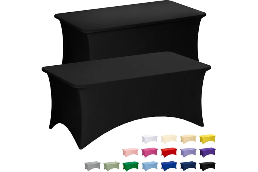 Fixwal 2 Pack 6FT Black Tablecloth Rectangle Spandex Fitted Table Cover | Fit for 6 Foot Rectangle Table, Washable Stretch, I Book
