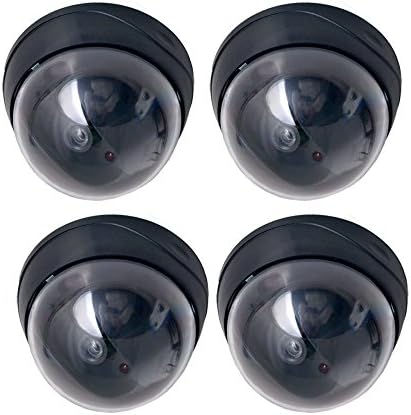 SUNLUXY 4 Pack Fake Dummy Imitation Indoor CCTV Dome Security Surveillance Camera with Red LED Flashing Light (Black)