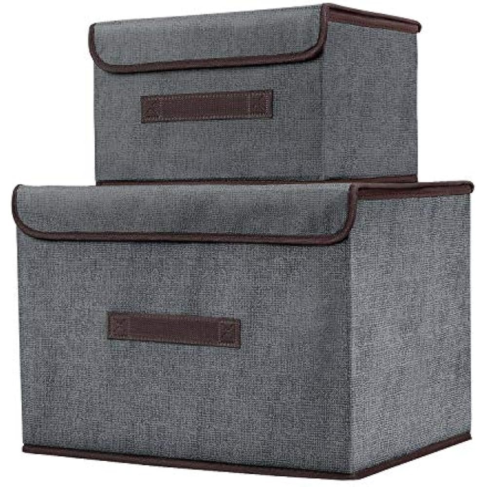 Foldable Storage Boxes With Lids2 Set Of Linen Fabric Cubes With