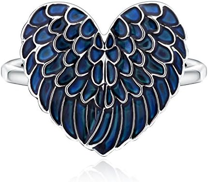 Angel Wing Mood Ring Heart Color Changing White Gold Plated Thermochromic Liquid Magic Ring Gift