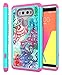 Style4U LG V20 Case, Hawaiian Flower Shock Resistant Studded Rhinestone Crystal Bling Hybrid Armor Case Cover for LG V20 with 1 Stylus [Teal/Hot Pink]