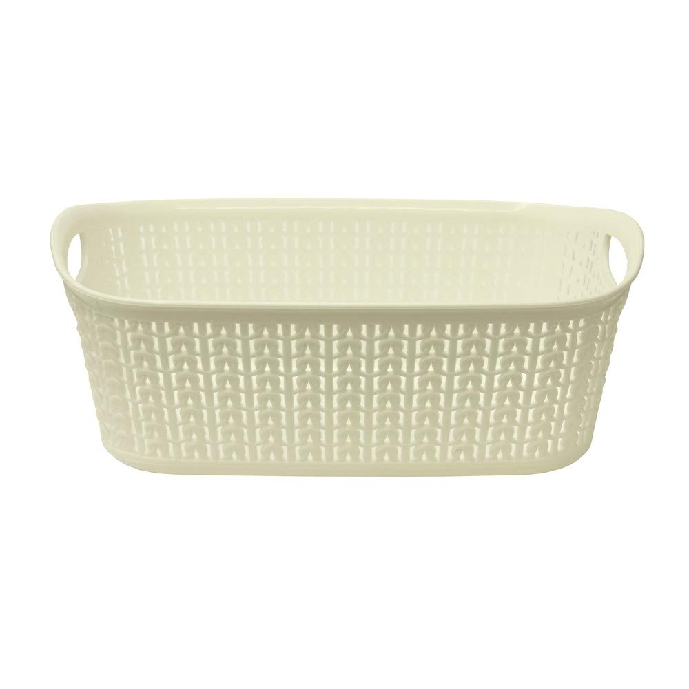 JVL Knit Design Loop Plastic Rectangular Small Storage Basket with Handles, 3 Litres, White,13-354WH