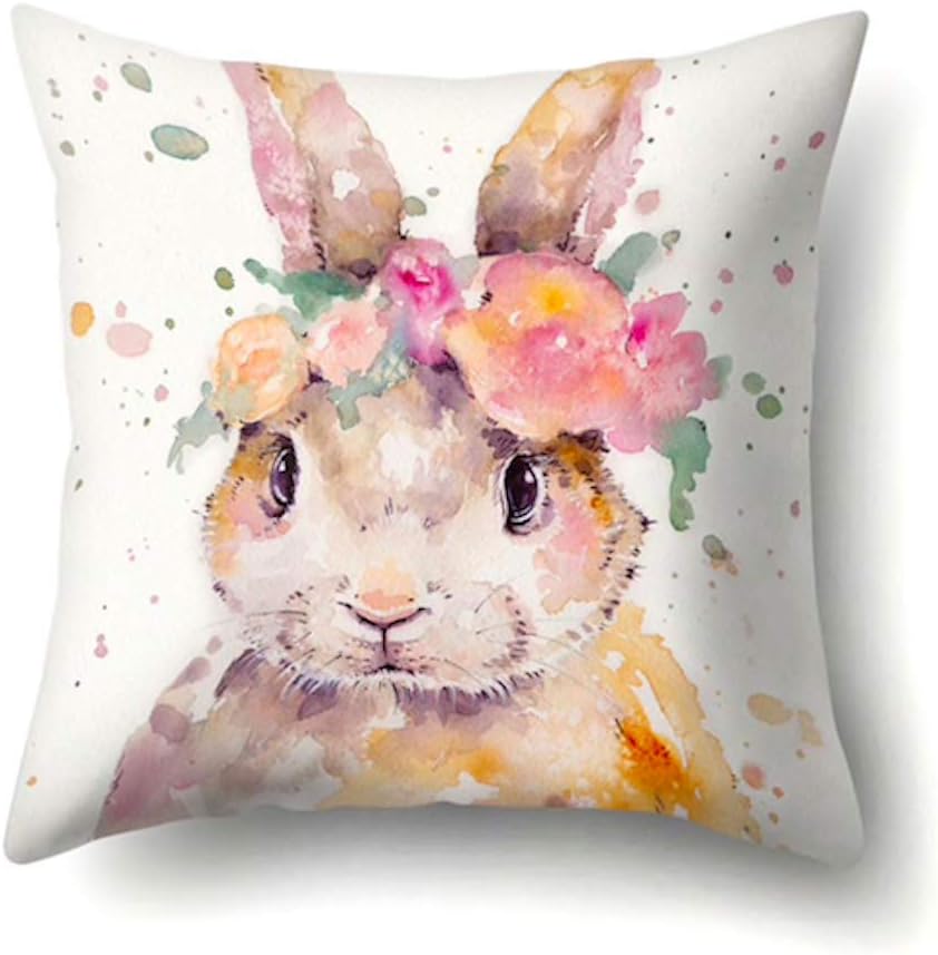 The Beach Stop Decorative Floral Woodland Bunny Rabbit Scatter Cushion Cover | Unique Design Home Decor | Gift Idea | 45x45cm 18x18” | Watercolour Rabbit