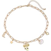 Dainty Western Charm Necklace for Women Chunky Paperclip Link Chain Choker Boho Cowboy Boot Star Bow Heart Shell Pearl Pendant Trendy Y2k Ocean Summer Beach Surfer Jewelry Cowgirl Accessory