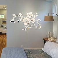 Nufelans Removable 3D Flower Mirror Acrylic Wall Decal Stickers DIY Wall Modern Decoration for Bedroom Living Room Kids Room (Sliver)