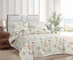 Ycosy Flower Quilt Set Twin Size Beige Floral