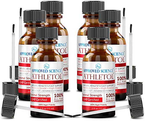 Athletol – Rapid Athlete’s Foot Relief with Undecylenic Acid (25% USP) & Tea Tree Oil – All Natural Vegan Friendly Formula 6 Bottles – 05 Fl. Oz