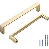 KNOKLOCK 6 Pack 5 Inch Brushed Gold Cabinet Pulls, Kitchen Hardware | Heavy-Duty Solid Zinc, Screws Included, Good Scratch Resistance, Comfortable to Grip, Durability, Modern,for Drawer Dresser