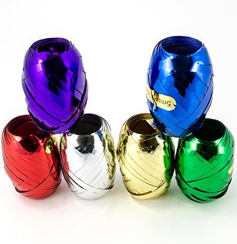 Metallic Curling Ribbon Six Assorted Colors: 5 mm x 22 Yards Ribbon Egg 6-Pack Assortment in Storage Container Organizer for Decorative Gift Wrapping and Balloons (1 Set 120 Meters)